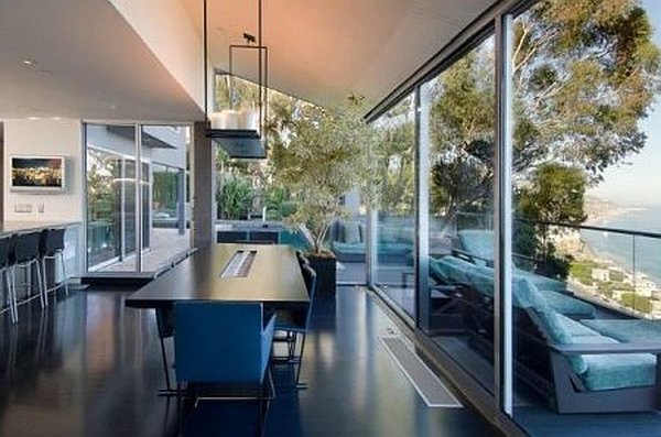 Malibu Contemporary Villa - modern dining area with large glasses