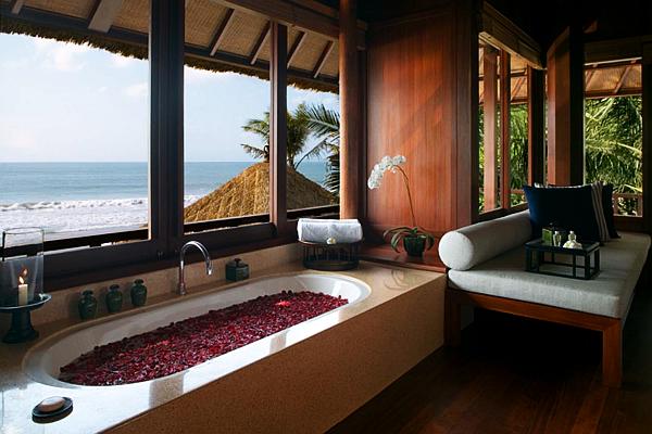 beach house contemporary bathroom with bathtub