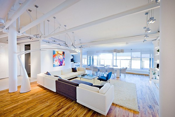 colorful loft apartment contemporary living room