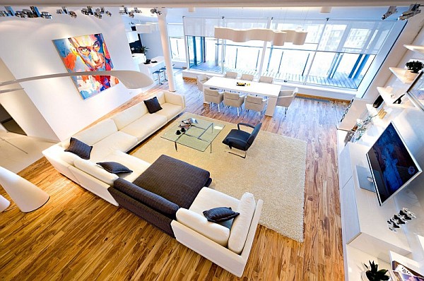 colorful loft apartment large living room