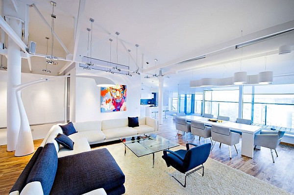 colorful loft apartment ultra modern living room