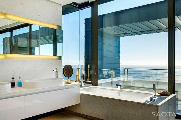 luxury bathroom with ocean views