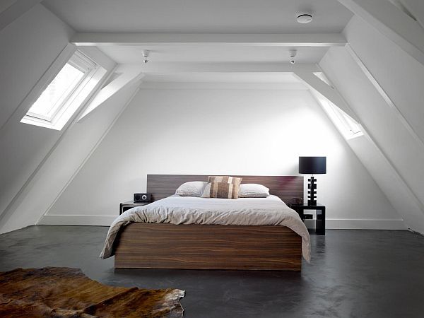 minimalist bedroom in the attic