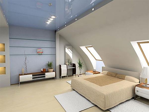 modern bedroom in the attic