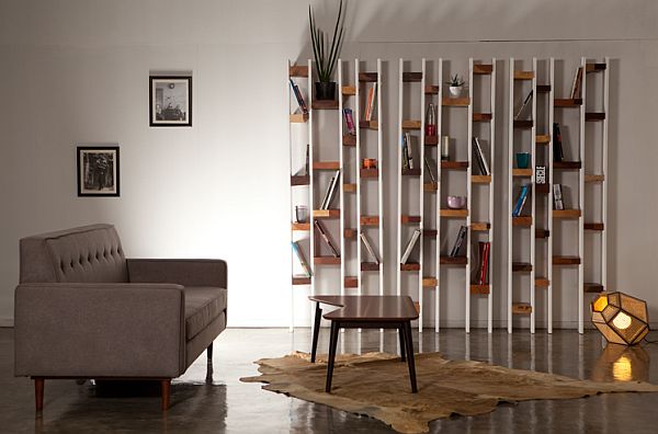 modern bookcase design from recycled wood