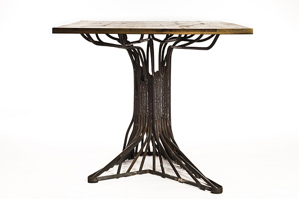 oak tree table made from steel