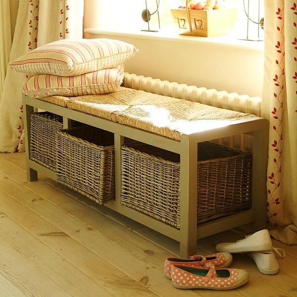 storage bench with Wicker baskets