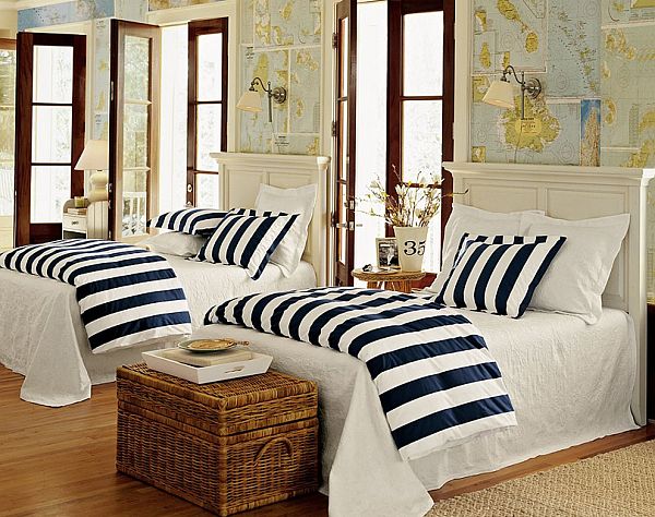 white blue nautical inspired bedroom