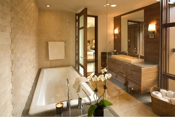 Barker Residence Sun Valley - contemporary bathroom with granite & wood