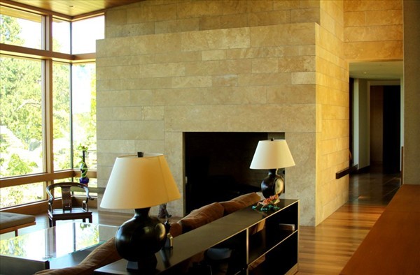 Calkins Point Residence 9 - living room design with granite walls