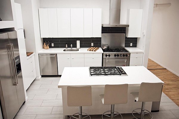 Kitchen furniture with island in rental home