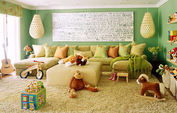 Luxurious Beverly Hills Home - children&#039;s playroom green themed