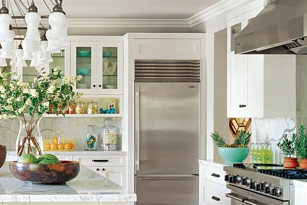 Luxurious-Beverly-Hills-Home-traditional-white-kitchen-with-fancy-cabinets-and-island