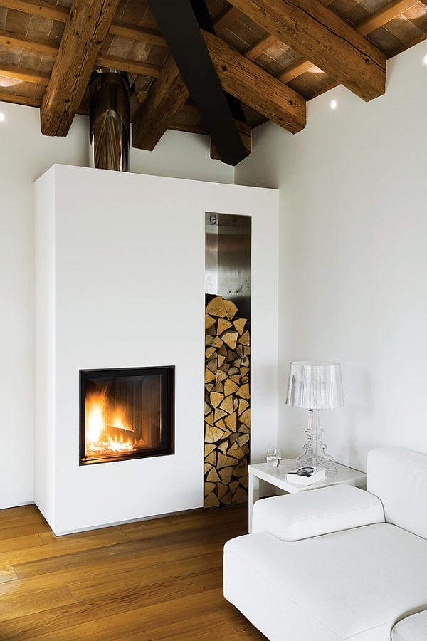 Luxury Renovated Farmhouse - couch with modern fireplace