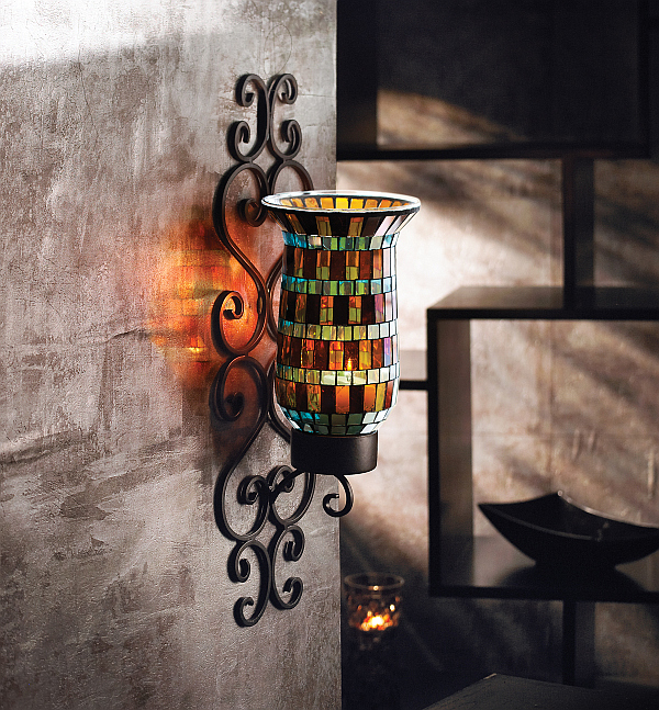 Mosaic Glass and Metal Geometric Wall Sconce