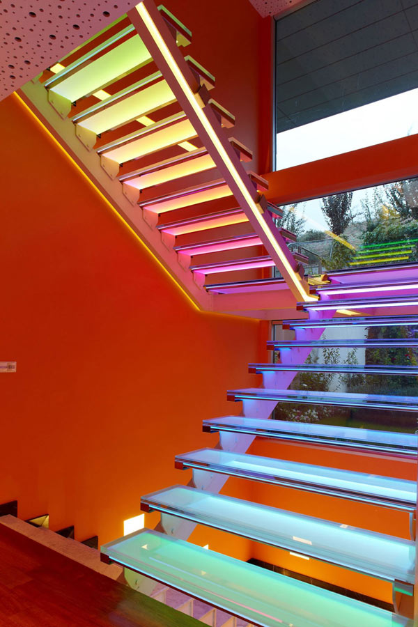 Orange House in Turkey - color changing staircase