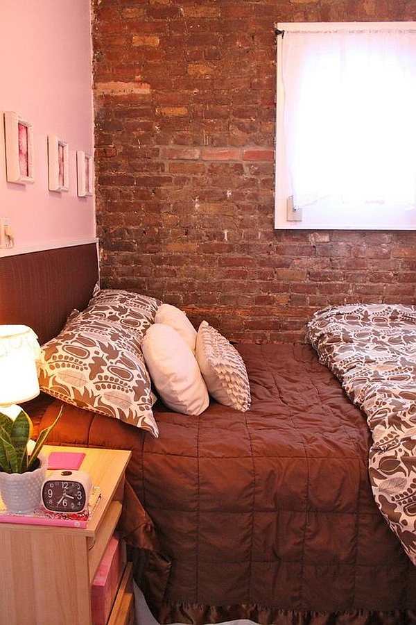 Small Apartment Design with Exposed Bricks Walls - bedroom decoration