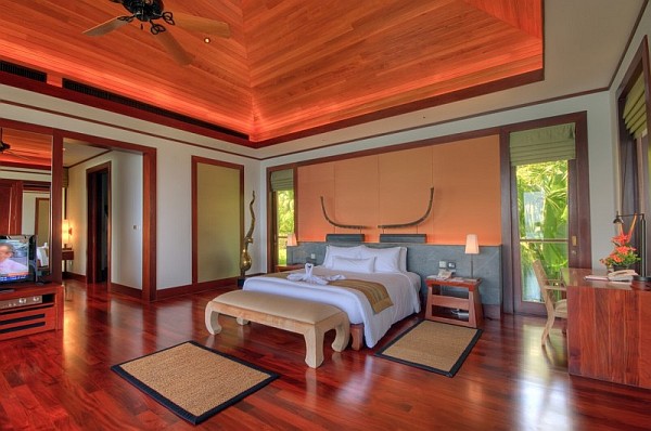 Thai Luxury Seaside Villa - wooden furnished bedrooms