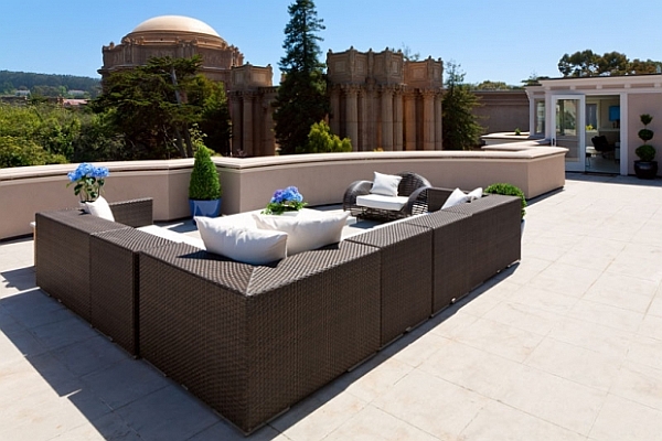 backyard ideas - roof deck with L shaped outdoor sofa