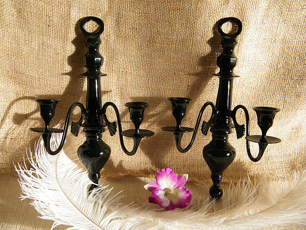 black laquered candle sconces