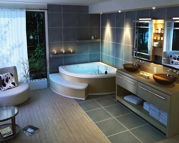 contemporary-bathroom-with-chair-and-coffee-table