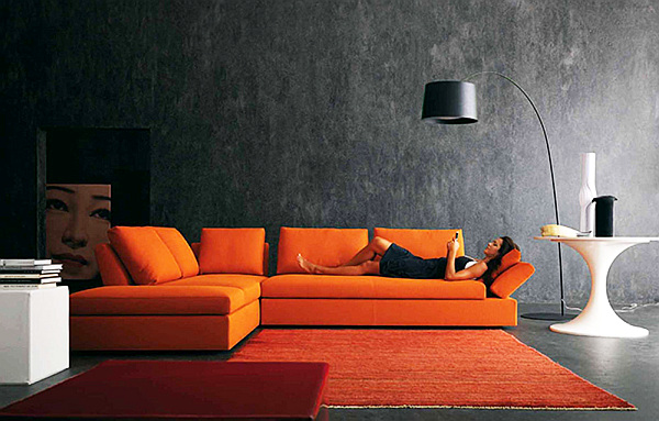 contemporary living room with floor lamp