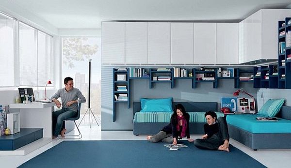 contemporary teens room - aqua white and blue