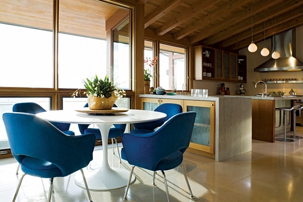 dining room with large open work kitchen