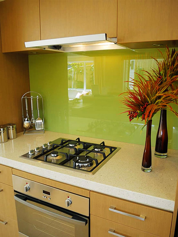 green glass kitchen backsplash