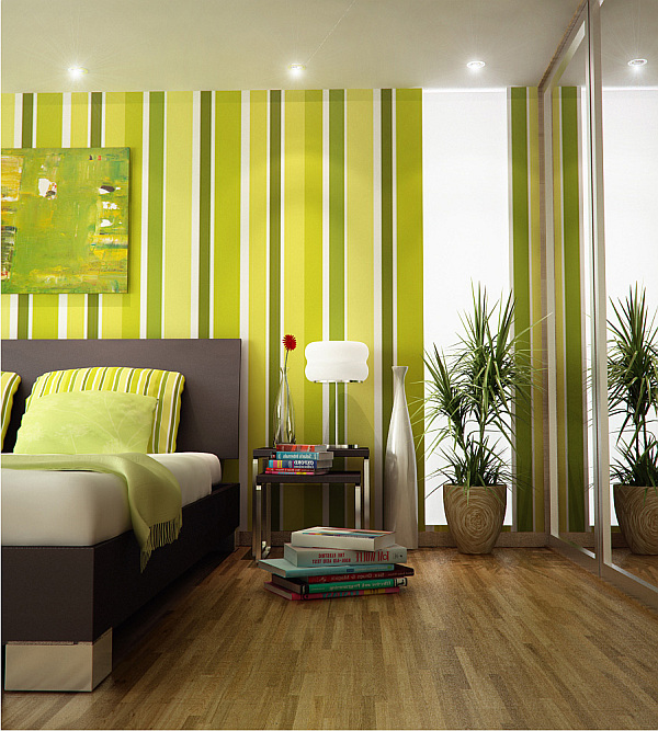 green striped bedroom wall