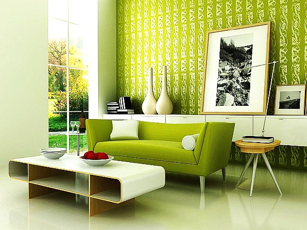 green walls living room is modern contemporary