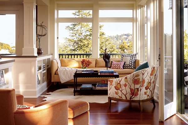 large airy living room with reading nook