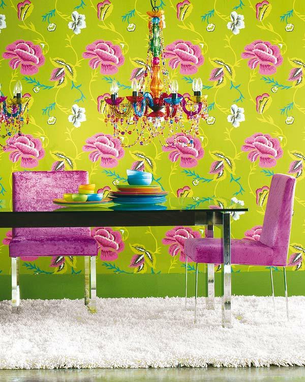 lime green dining room wallpaper