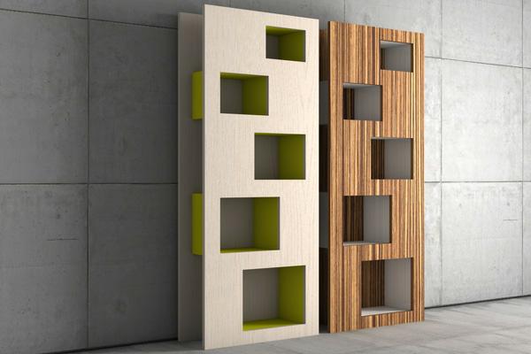 modern bookcase with inset boxes