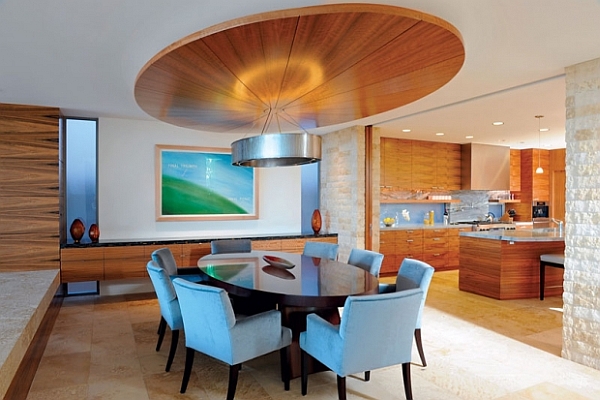 modern dining room with wrapped-ceiling design