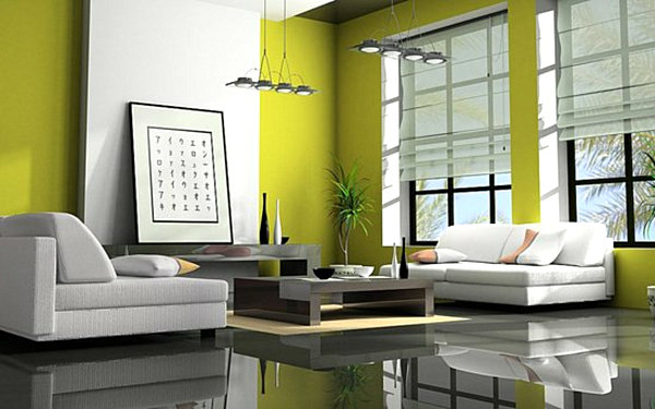 modern lime green living room