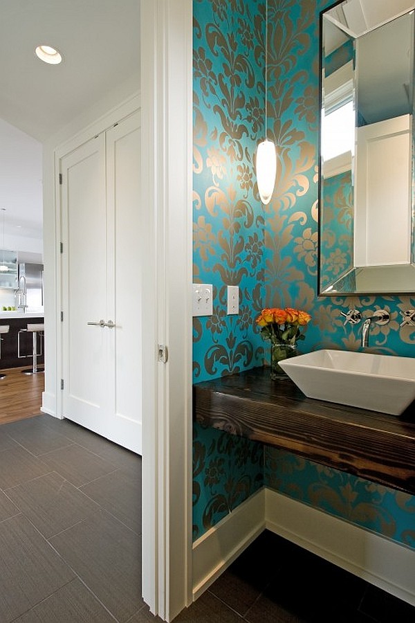 modern-powder-room-with-blue-wallpaper