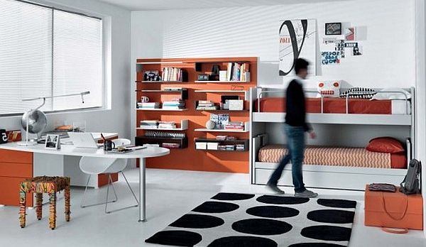 modern teenagers room - orange, black and white furniture decor