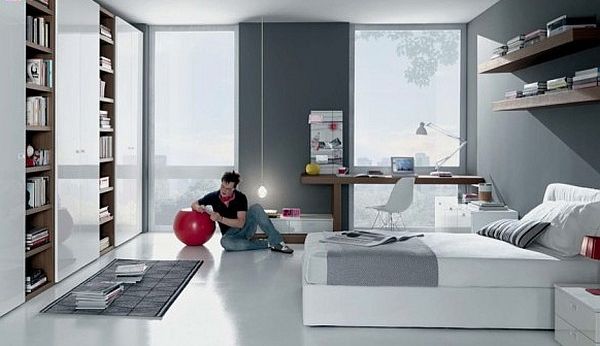 simple bright teenager rooms - grey and white furniture decor