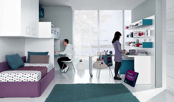 sleek teenagers room - jade, mauve and white furniture and decor