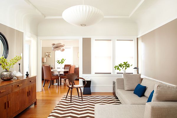 small family room with modern zig zag rug