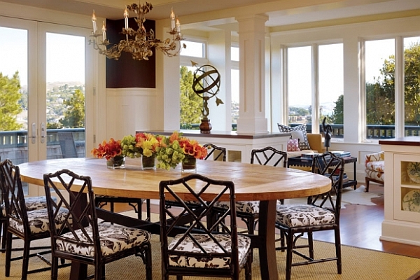 traditional chairs with rustic dining table