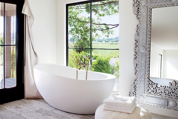 white modern bathroom with decorative elements