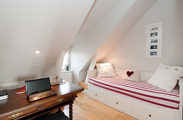 Attic Apartment Decoration 13 - teenage red and white guest bedroom