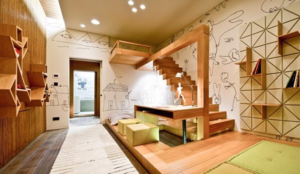 Industrial-Loft-Apartment-15-child-bedroom-with-beautiful-wall-art