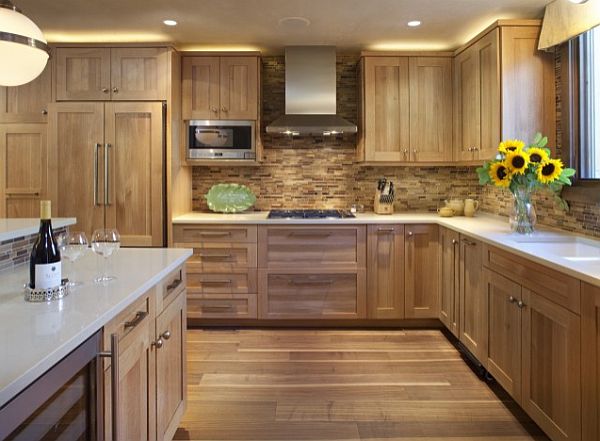 Kitchen-with-Wooden-Tile-Backsplash-and-wooden-cabinetry