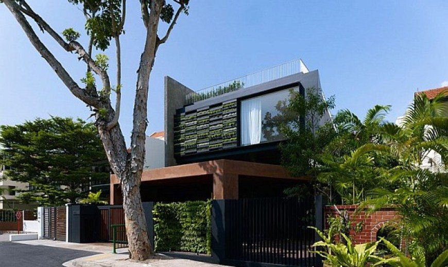 Contemporary Home in Singapore With Sloping Rooftops and Vertical Gardens