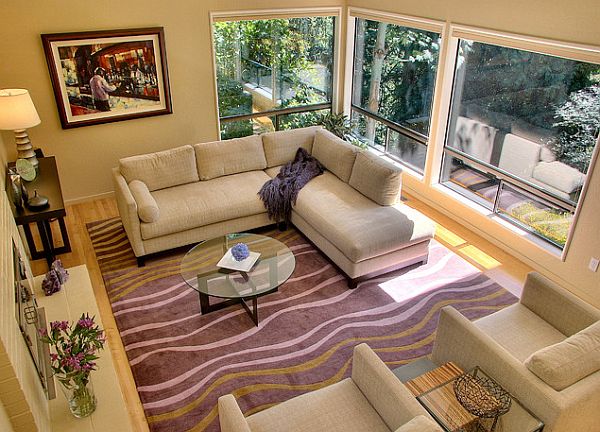 Modern living room design with Tufenkian Purple Carpet