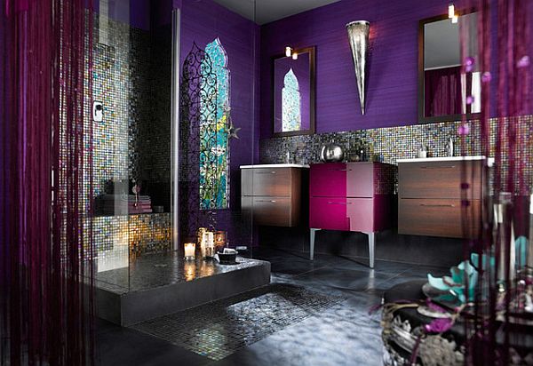 Moroccan-Luxury-Bathroom-with-Purple-Glossy-Furniture