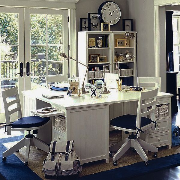 White blue kids study room design ideas